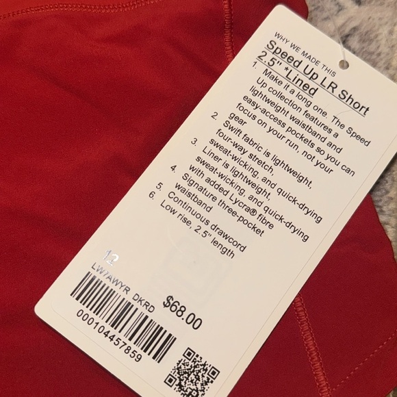 Lululemon shorts Red Speed Up 2.5 NEW size 12 lined running - Picture 4 of 8
